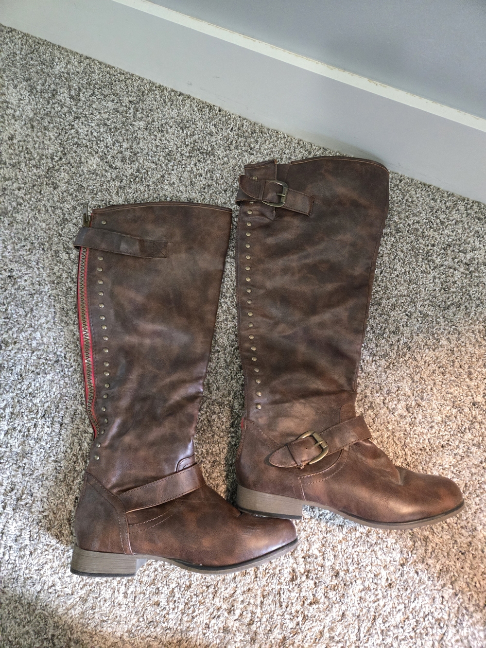 Brown Tall Buckle Riding Boots - Women